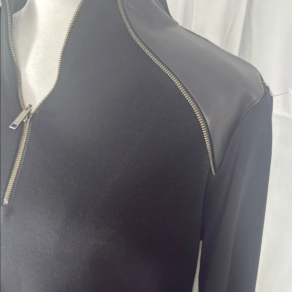 MISOOK BLACK SHIFT DRESS LEATHER TRIM ZIPPER PM NWT - Picture 6 of 11